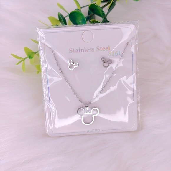 Mickey Mouse Stainless Steel Necklace and Earring Set - Picture 8 of 11